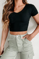 Make It Count Sweater Knit V-Neck Crop Top (Black) - NanaMacs