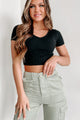 Make It Count Sweater Knit V-Neck Crop Top (Black) - NanaMacs