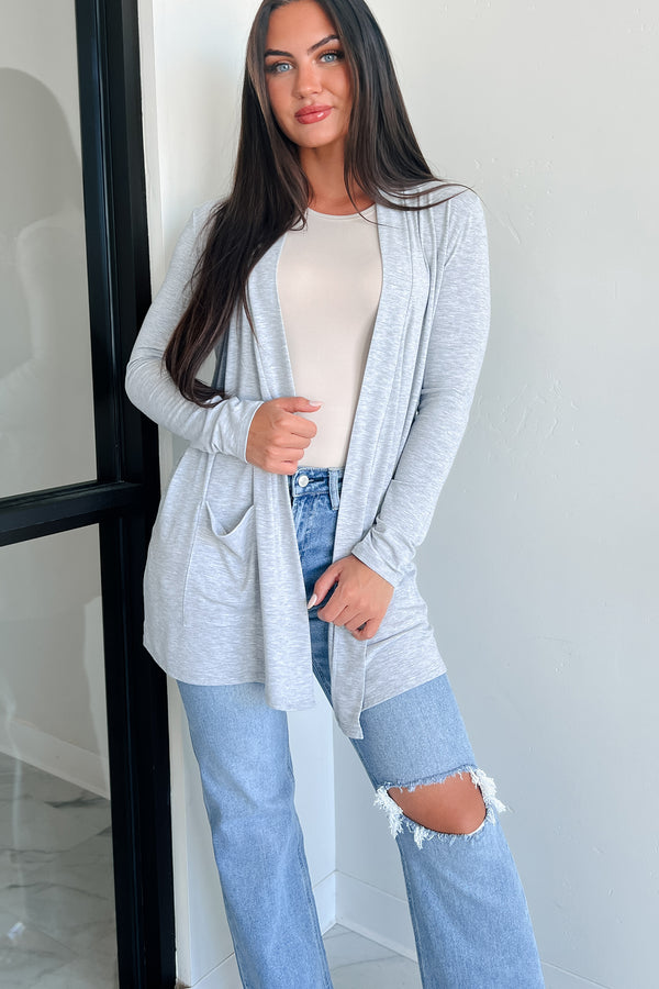 Keeping You Around Lightweight Zenana Cardigan (Heather Grey) - NanaMacs