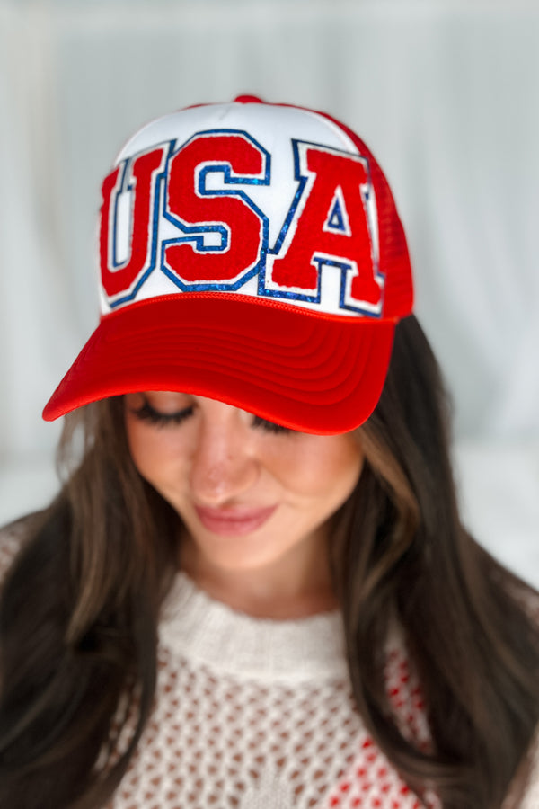 American Sweetheart "USA" Trucker Hat (Red/White) - NanaMacs