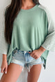 Fun Days Ahead Oversized Colorblock/Stripe Top (Sage) - NanaMacs