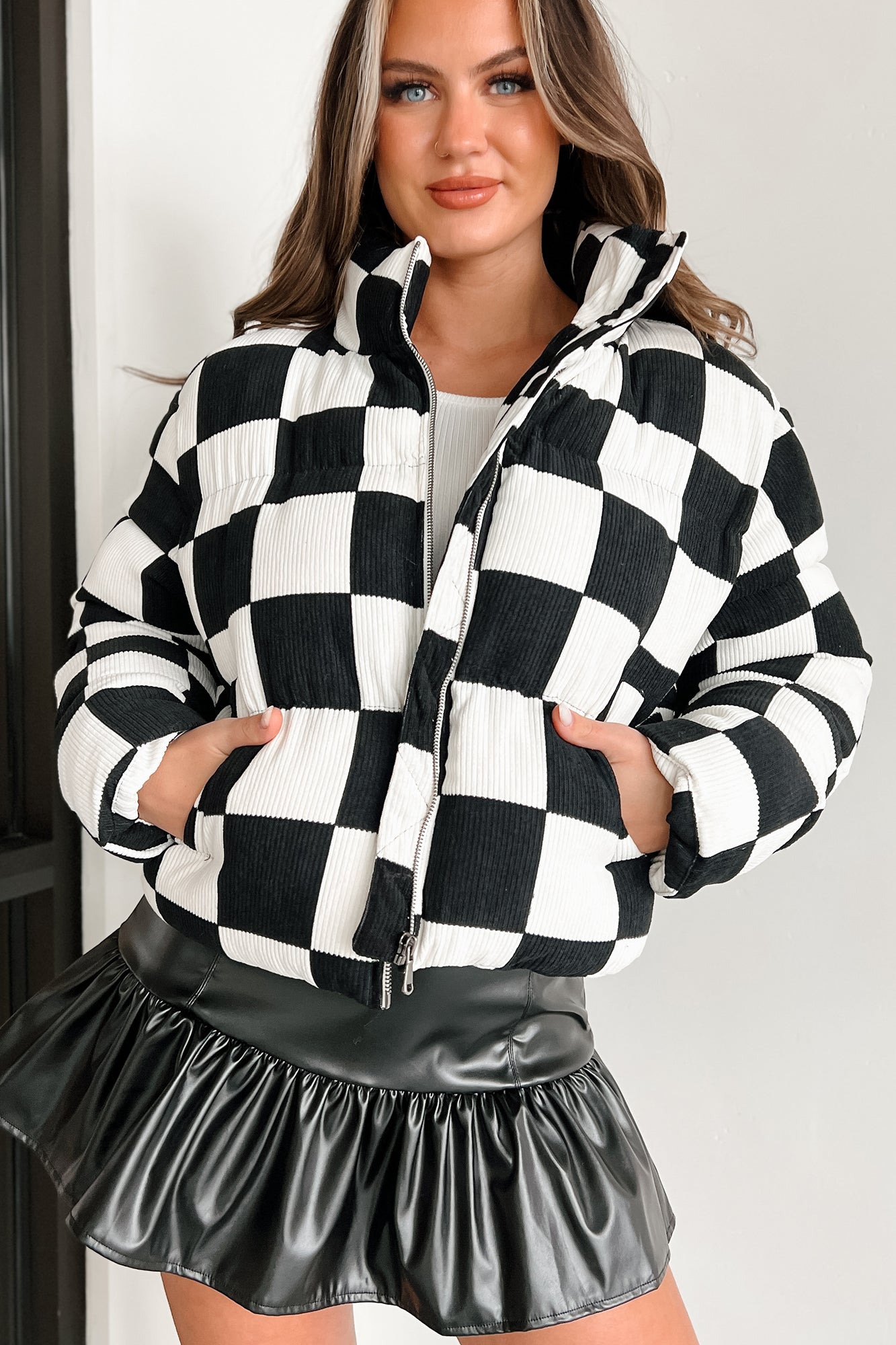 Angel Kiss Checkered Black & White Jacket | Vancouver Mall