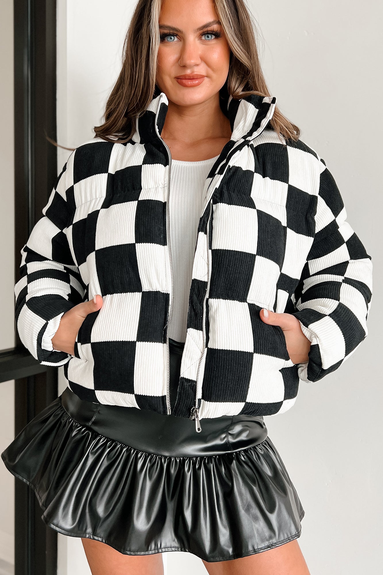 Black and white 2025 checkered puffer jacket