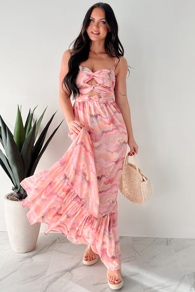 I Hope You Think Of Me Marble Printed Maxi Dress (Pink Multi) - NanaMacs