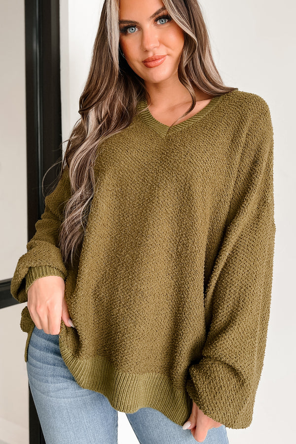 Sincerely Snuggly Hooded Popcorn Texture Sweater (Olive) - NanaMacs