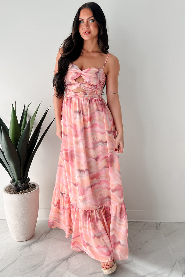 I Hope You Think Of Me Marble Printed Maxi Dress (Pink Multi) - NanaMacs