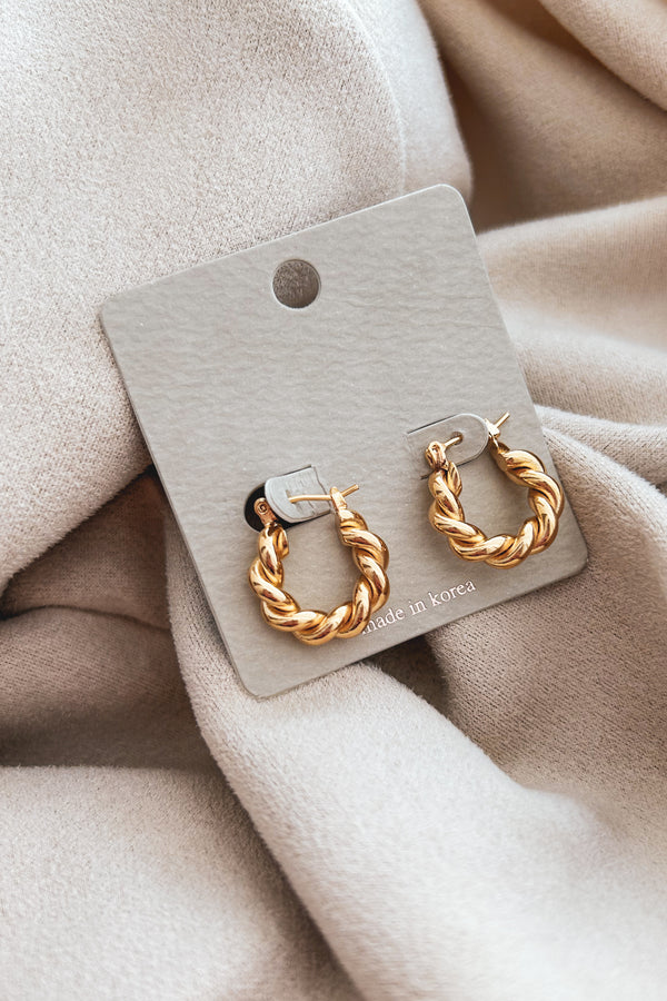 Hearing Whispers Twisted Huggie Hoop Earrings (Gold) - NanaMacs