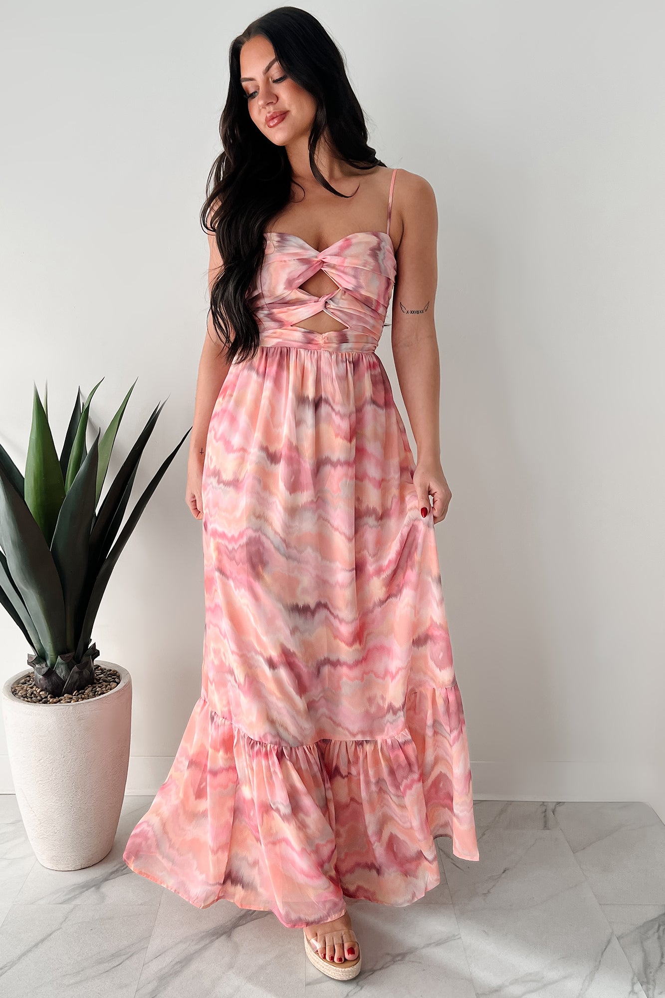 I Hope You Think Of Me Marble Printed Maxi Dress (Pink Multi) - SMALL I Hope You Think Of Me Marble Printed Maxi Dress (Pink Multi) - SMALL