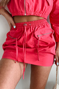 Early Start Crop Jacket & Mini Skirt Set (Fuchsia) - NanaMacs