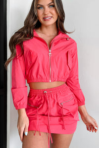 Early Start Crop Jacket & Mini Skirt Set (Fuchsia) - NanaMacs