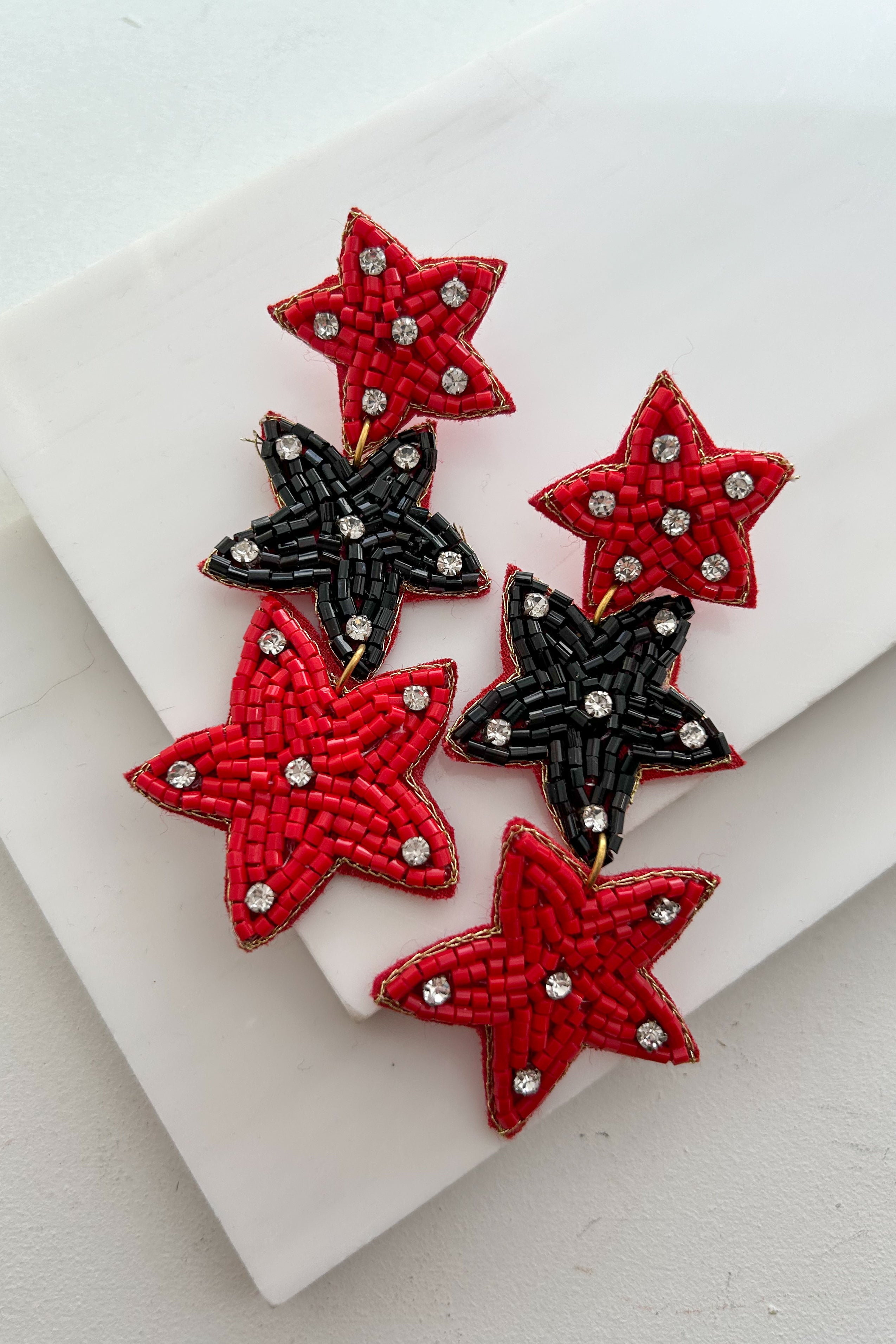 Star Athlete Beaded Star Earrings (Red/Black) - NanaMacs