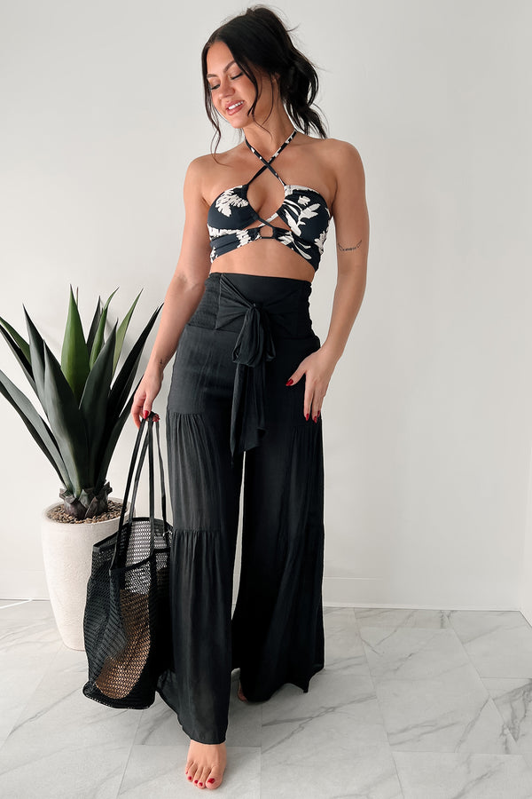 That Time Of Year Tiered Flowy Pants (Black) - NanaMacs