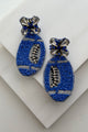 Football Fashion Beaded Rhinestone Football Earrings (Royal Blue) - NanaMacs