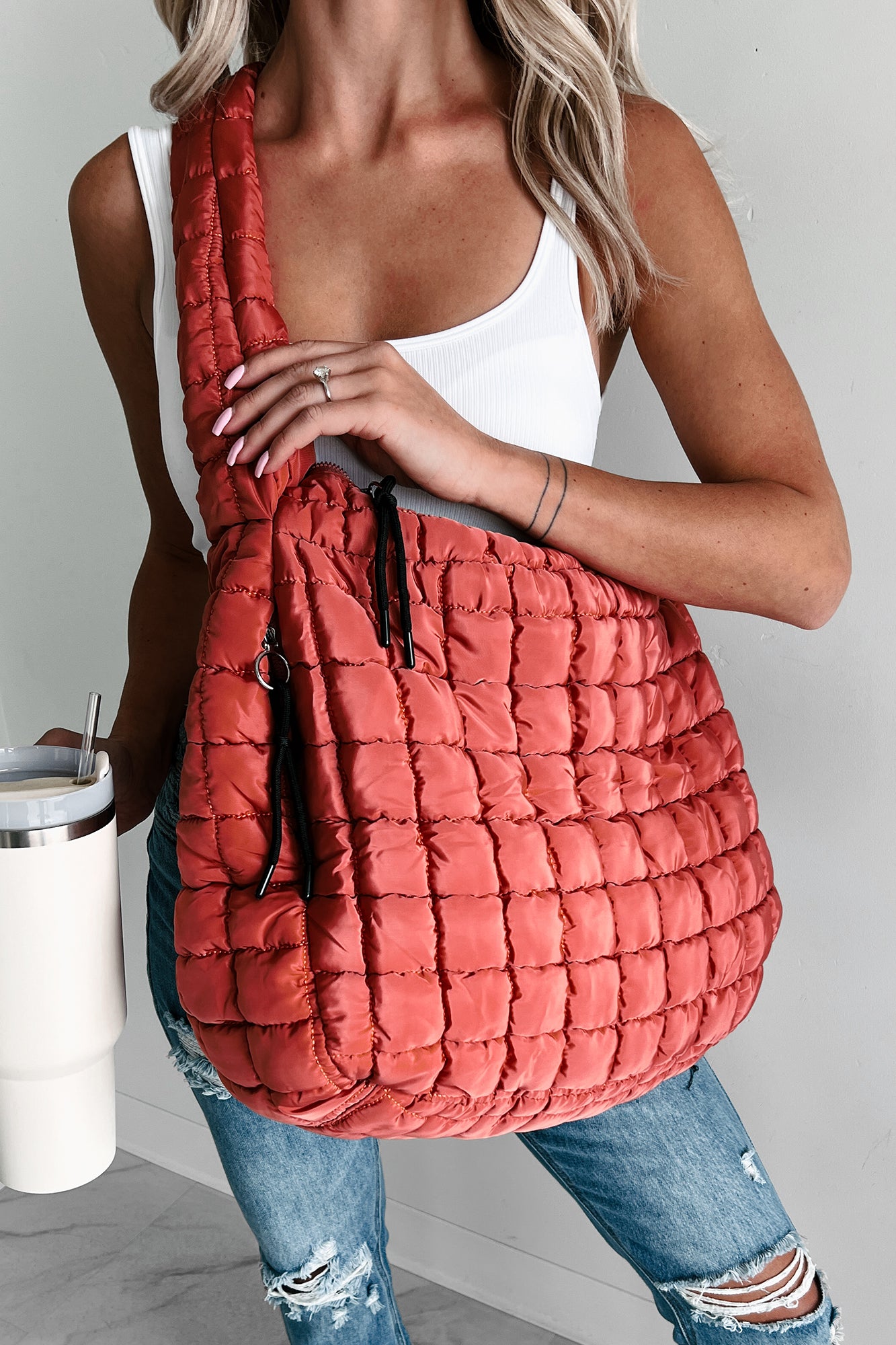 Ready For Takeoff Oversized Quilted Zenana Tote (Garnet Rose) - NanaMacs