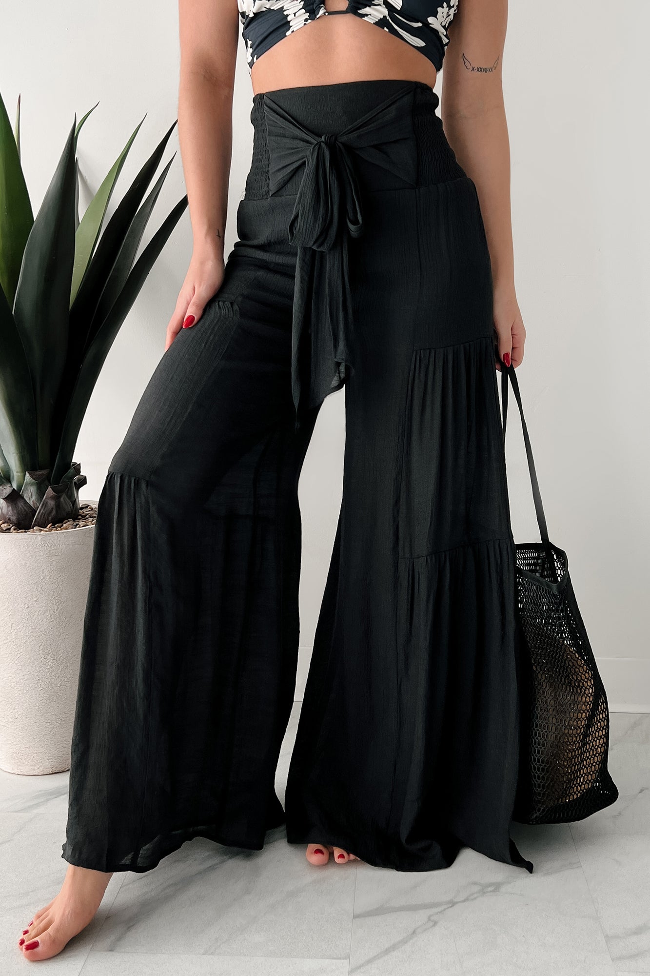 That Time Of Year Tiered Flowy Pants (Black) - NanaMacs