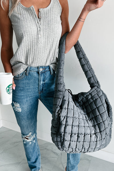 Ready For Takeoff Oversized Quilted Zenana Tote (Ash Grey) - NanaMacs