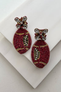 Football Fashion Beaded Rhinestone Football Earrings (Maroon) - NanaMacs