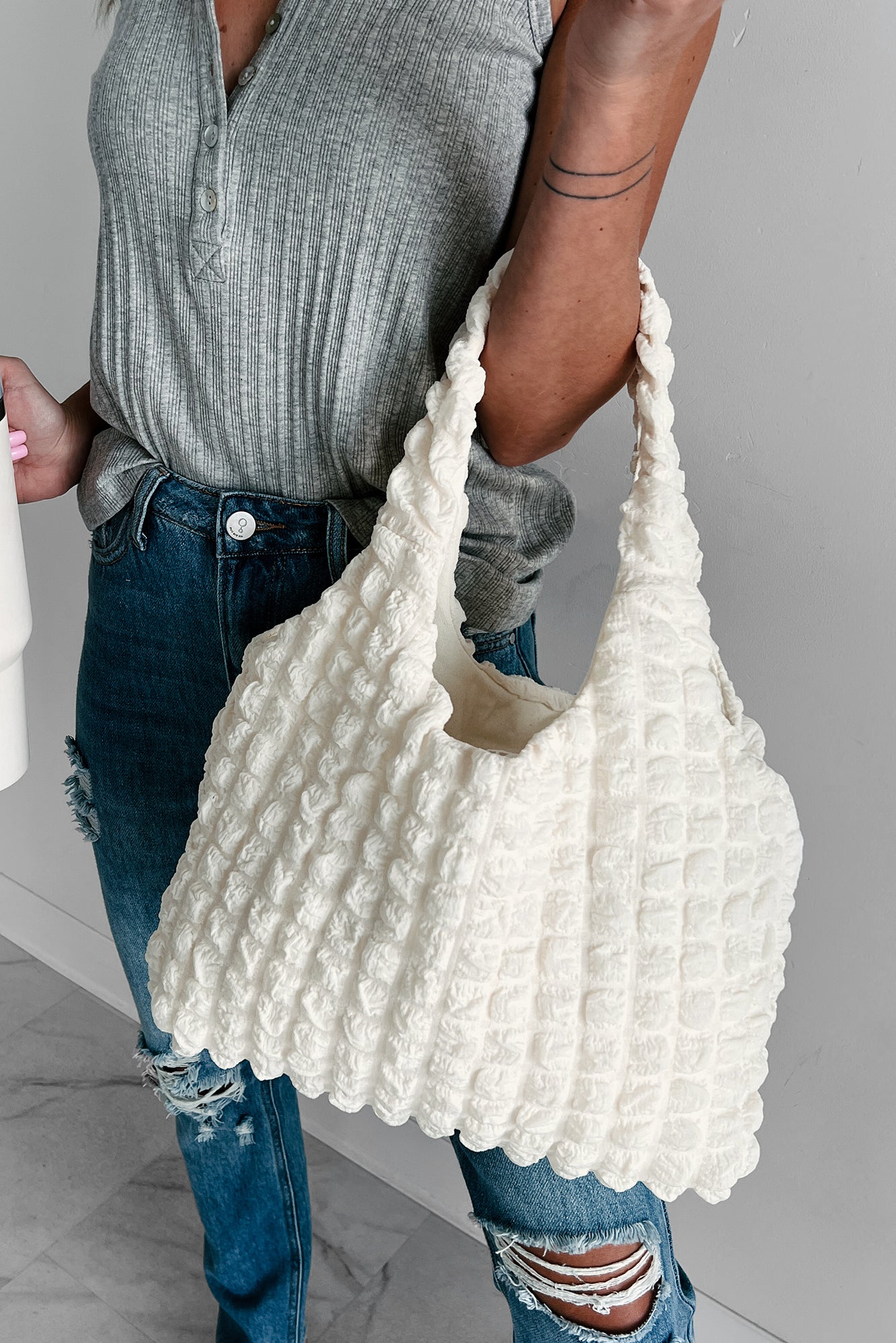 Always Necessary Cloud Puffy Zenana Shoulder Bag (Ivory) - NanaMacs