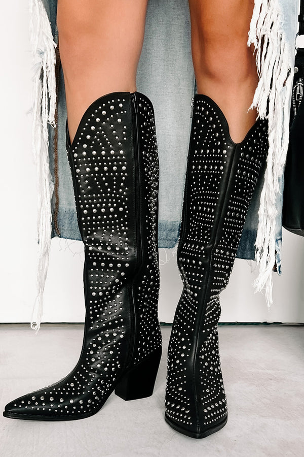 Ready To Get Rowdy Studded Western Boots (Black) - NanaMacs