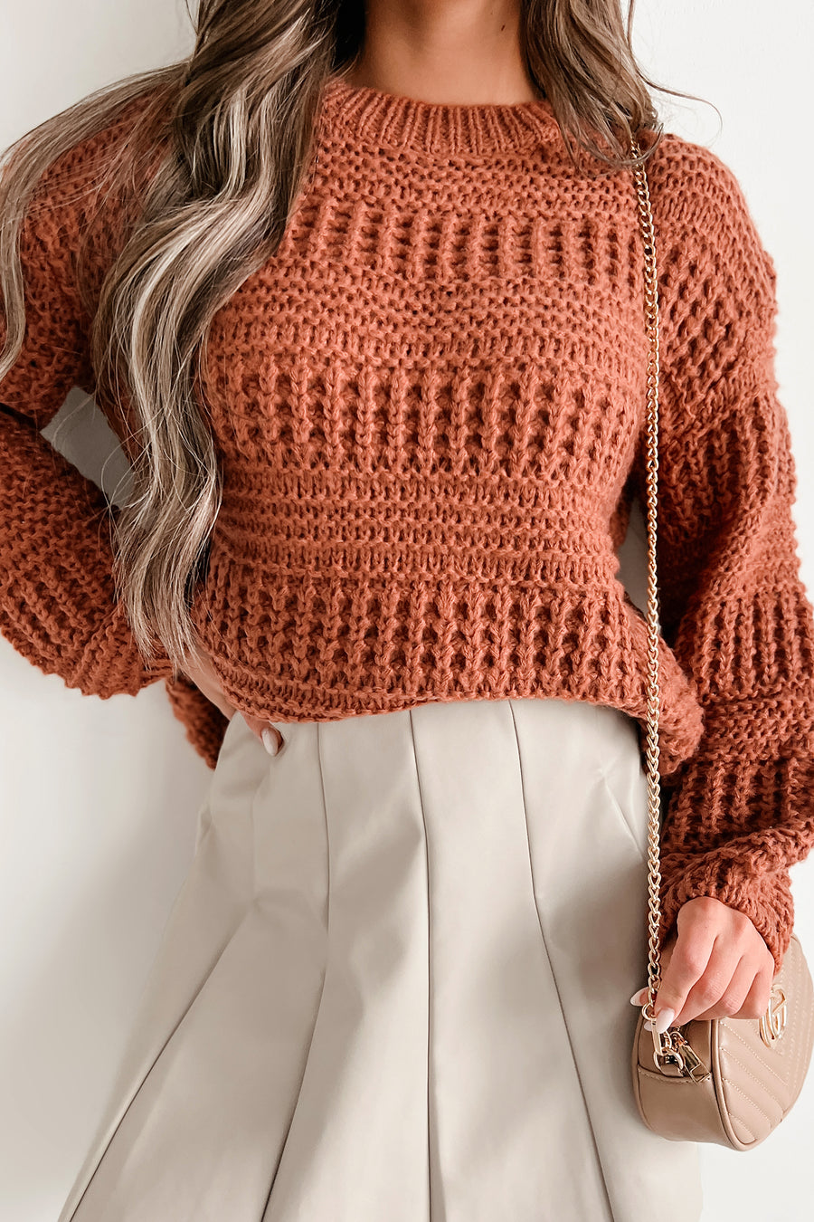 Fall Gratitude Chunky Knit Sweater (Rust) - NanaMacs