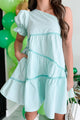 My Kind Of Cute One Shoulder Mini Dress (Light Mint) - NanaMacs