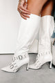 Big Moves Faux Leather Knee High Buckle Boots (White) - NanaMacs