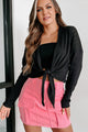 Play Your Cards Right Tie-Front Cardigan Top (Black) - NanaMacs