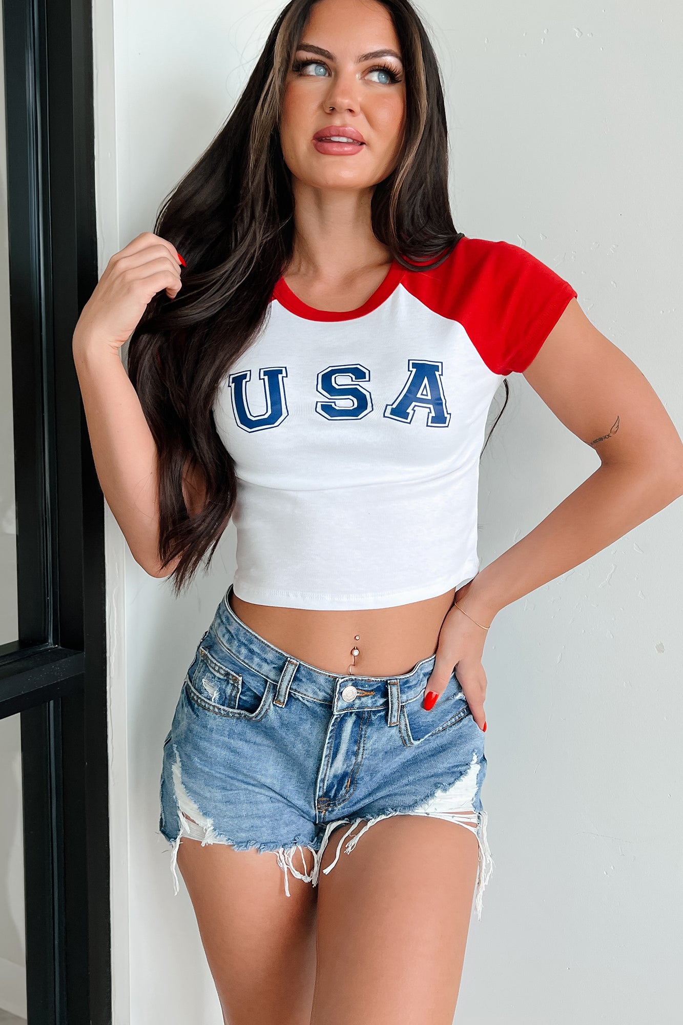 Land Of Opportunity "USA" Crop Top (Red) - NanaMacs