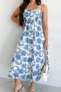 Garden Breeze Floral Midi Dress (Cream/Blue) - NanaMacs