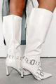 Big Moves Faux Leather Knee High Buckle Boots (White) - NanaMacs