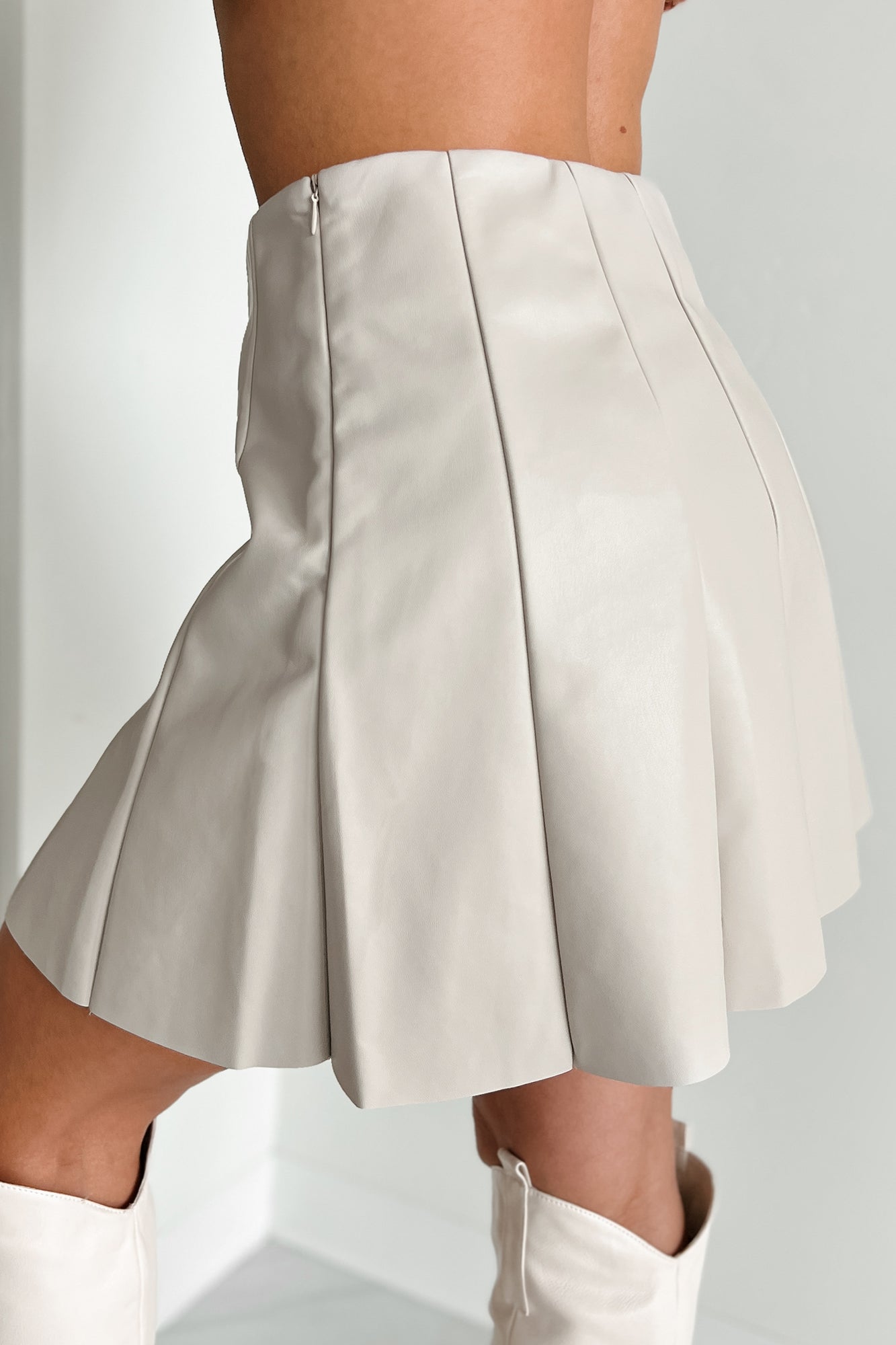 Full Circle Faux Leather Mini Skirt (Ecru) - NanaMacs