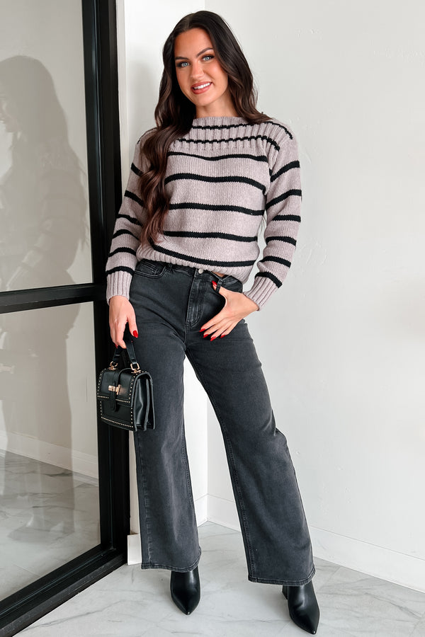 Novel Idea Striped Boatneck Sweater (Grey/Black)