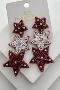 Star Athlete Beaded Star Earrings (Maroon/White) - NanaMacs