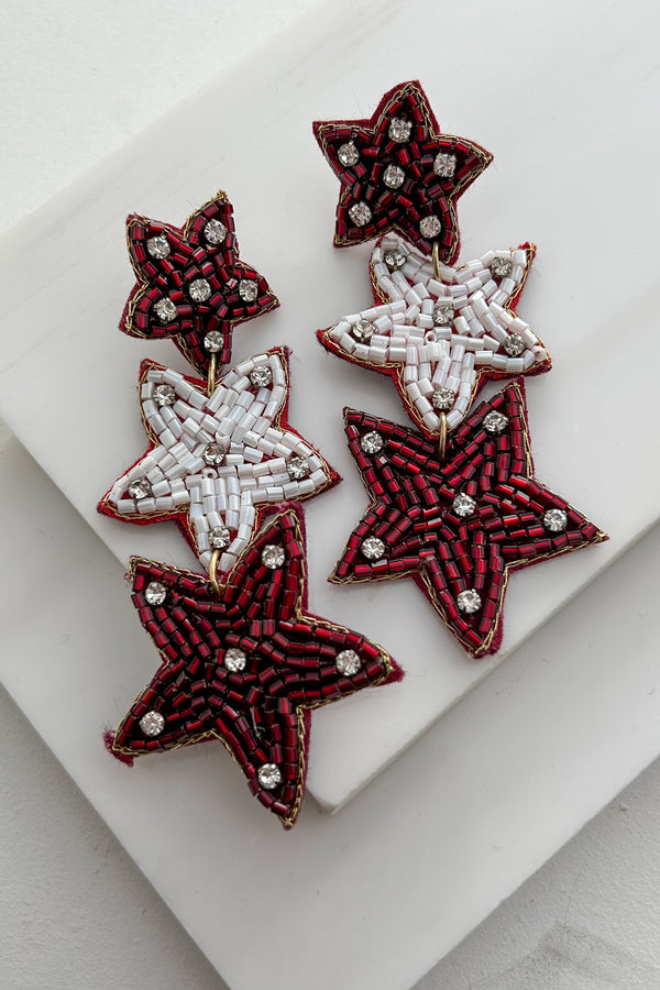 Star Athlete Beaded Star Earrings (Maroon/White) - NanaMacs