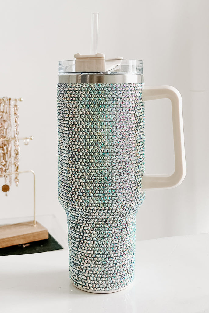 Stainless Steel Rhinestone Tumbler With Straw And Handle - Temu