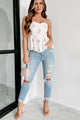 Struck With Inspiration Embroidered Strapless Floral Top (Ivory) - NanaMacs