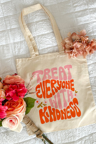 "Treat Everyone With Kindness" Canvas Tote (Cream) - NanaMacs