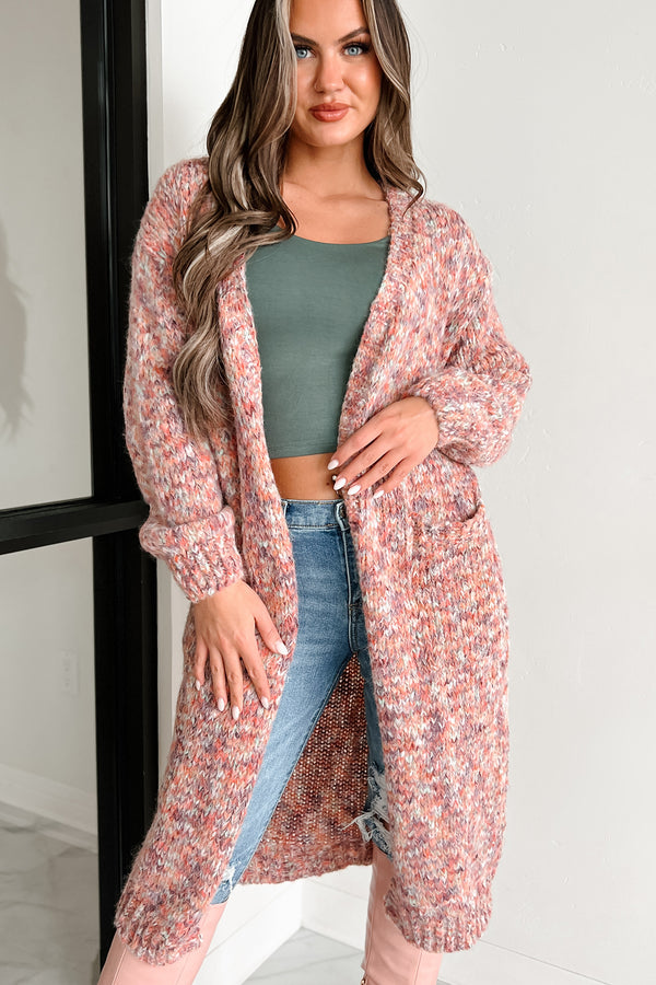 Lost In A Novel Open Front Multi-Colored Cardigan (Wine Multi) - NanaMacs