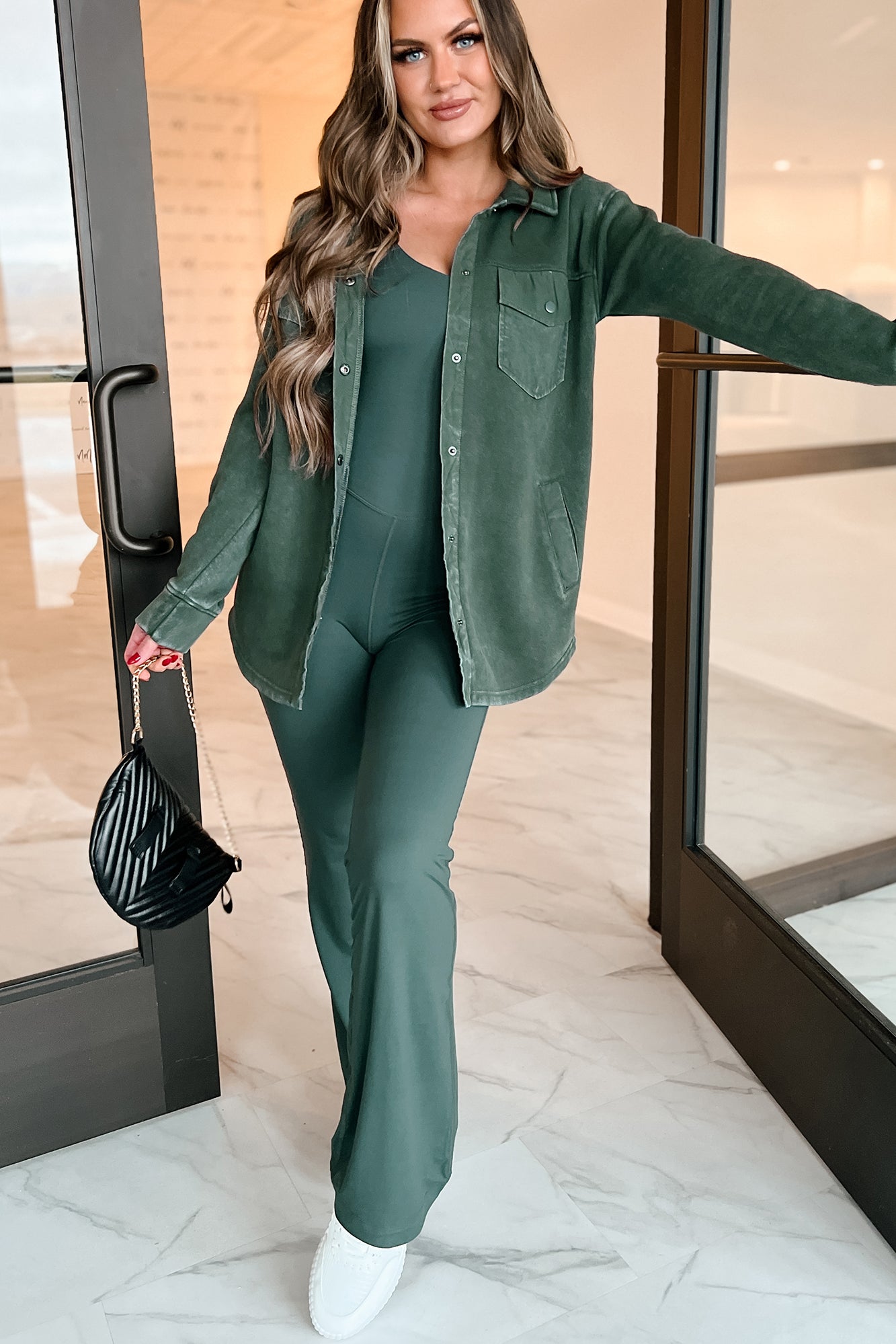 Keeping Positive Snap Button Shacket (Deep Forest) - NanaMacs