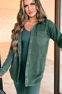 Keeping Positive Snap Button Shacket (Deep Forest) - NanaMacs