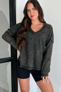 Samson Raw Edged Oversized Long Sleeve Top (Black) - NanaMacs