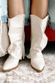 Houston Hottie Faux Leather Fold Over Boots (Ivory) - NanaMacs