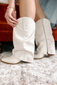 Houston Hottie Faux Leather Fold Over Boots (Ivory) - NanaMacs