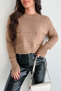 Learning My Worth Pocket Detailed Sweater (Taupe) - NanaMacs