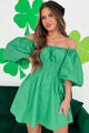 Catriona Off The Shoulder Rhinestone Detail Mini Dress (Green) - NanaMacs