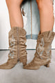 Buckaroo Blues Fold-Over Western Boots With Rhinestones (Taupe) - NanaMacs