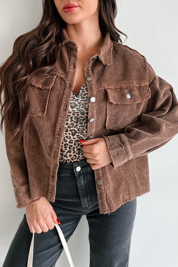 Casually Coasting Corduroy Shacket (Brown)