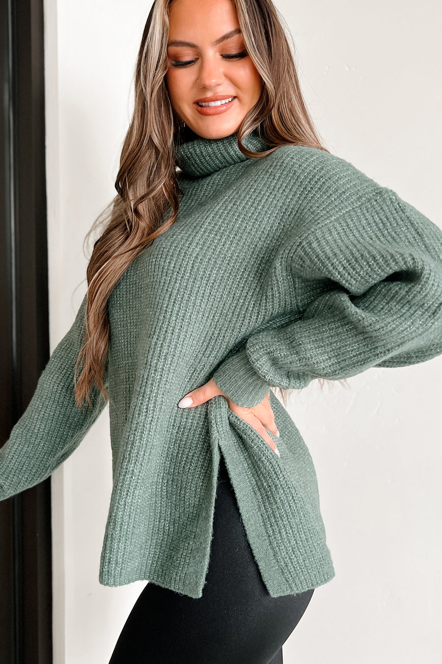 Winter Getaway Turtleneck Sweater (Gray Green) - NanaMacs