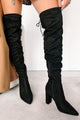 Brand New Attitude Faux Suede Thigh High Boots (Black) - NanaMacs