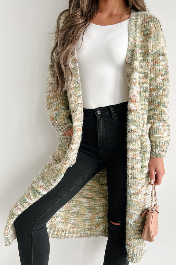 Lost In A Novel Open Front Multi-Colored Cardigan (Olive Multi) - NanaMacs